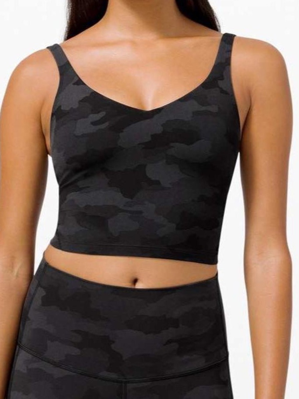 Lululemon Align Cropped V-neck Tank Top Black Camo w/ Pads Women Size 2 W1DAHS